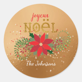 Frohe Weihnachten Französischer Golden Glass Glitz Runder Aufkleber