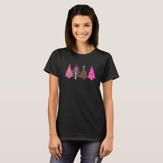 Frohe Weihnachten Frauen Pink Tree Weihnachtsleopa T-Shirt (Vorne ganz)