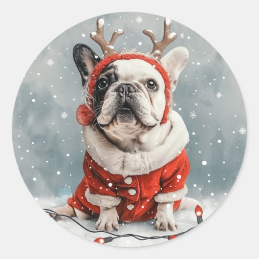 Frohe Weihnachten French Bulldog Rentier Dog Runder Aufkleber (Vorderseite)