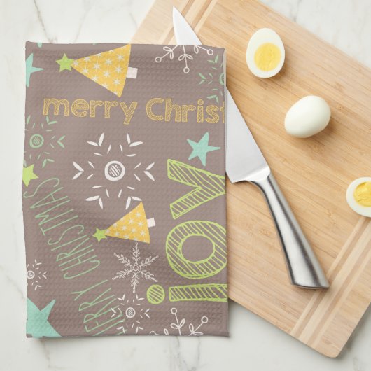 Frohe Weihnachten, Freude, Weihnachtsbaumen Küche Handtuch (Viertel Falte)