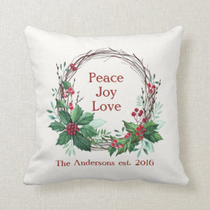 Frohe Weihnachten Frieden Joy Liebe Holly Wreath R Kissen