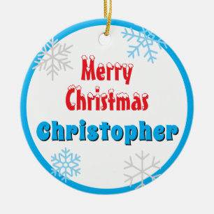 Frohe Weihnachten Frieden Schneeflocken Name Keramik Ornament