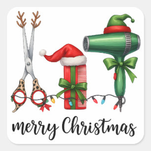 Frohe Weihnachten Friseur Festlicher Stylist Weihn Quadratischer Aufkleber