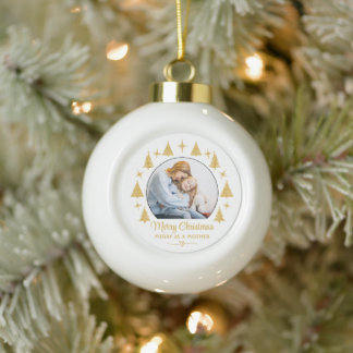 Frohe Weihnachten Froh wie eine Mutter Weißgold Fo Keramik Kugel-Ornament