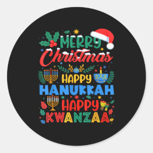 Frohe Weihnachten, frohes Chanukka und frohes Kwan Runder Aufkleber