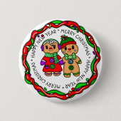 Frohe Weihnachten | Frohes Neues Jahr | Gingerbrea Button (Vorderseite)