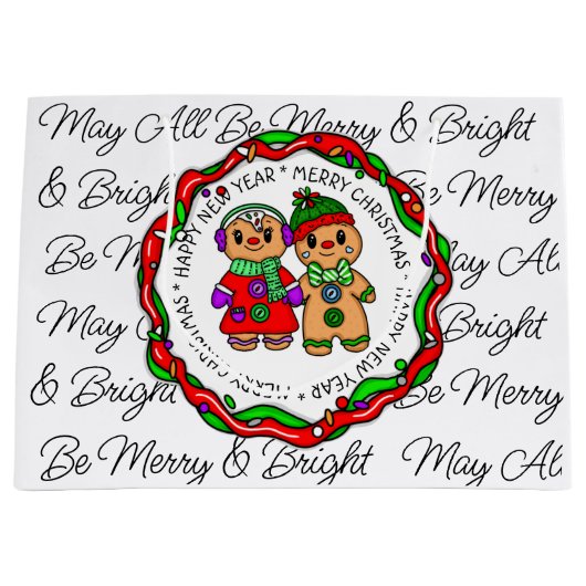 Frohe Weihnachten | Frohes Neues Jahr | Gingerbrea Große Geschenktüte (Vorderseite)