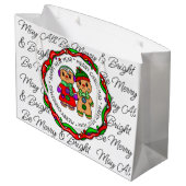 Frohe Weihnachten | Frohes Neues Jahr | Gingerbrea Große Geschenktüte (Rückseite Schrägansicht)