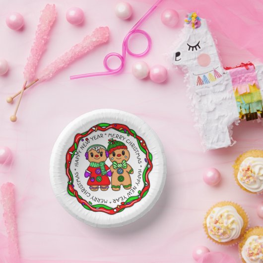 Frohe Weihnachten | Frohes Neues Jahr | Gingerbrea Pappteller (Party)