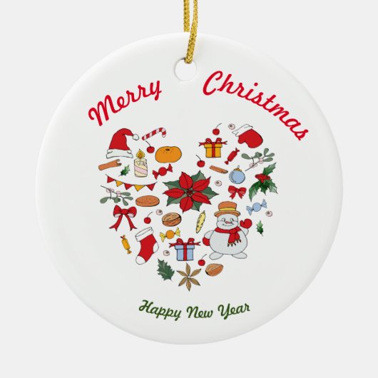 Frohe Weihnachten Frohes Neues Jahr Keramik Orname Keramik Ornament (Vorne)