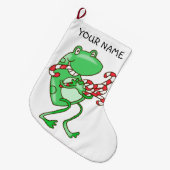 Frohe Weihnachten — Frosch, Candy Cane Xmas  Großer Weihnachtsstrumpf (Vorderansicht (hängend))