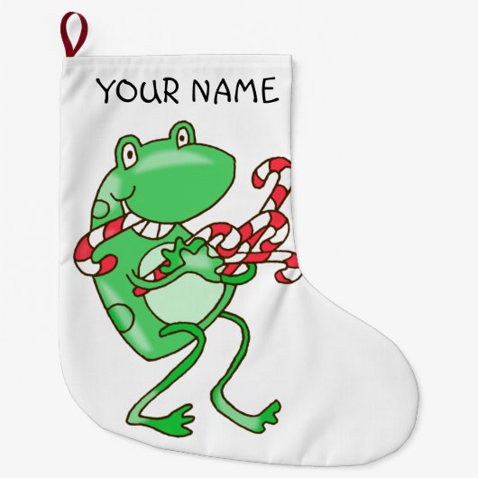 Frohe Weihnachten — Frosch, Candy Cane Xmas  Großer Weihnachtsstrumpf (Vorderseite)