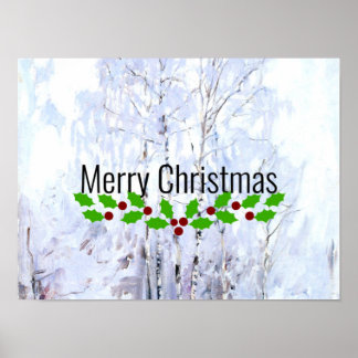 Frohe Weihnachten, Frostige Birch Trees Winterszen Poster