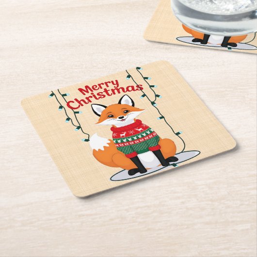 Frohe Weihnachten, Fuchs! Rechteckiger Pappuntersetzer (angewinkelt)