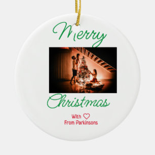 Frohe Weihnachten fügen Familienname Foto rot einf Keramik Ornament