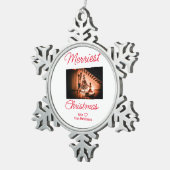 Frohe Weihnachten fügen Familienname Foto rot einf Schneeflocken Zinn-Ornament (Rechts)