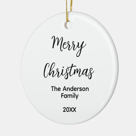 Frohe Weihnachten fügen Familienname Jahr Text cus Keramik Ornament (Links)