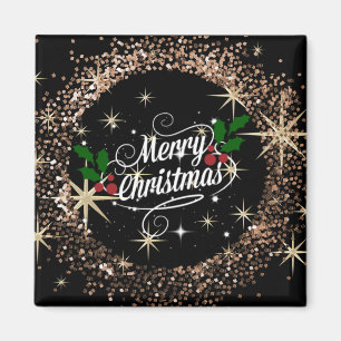 Frohe Weihnachten funkeln schwarz und bronze Magne Magnet