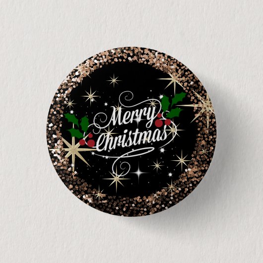 Frohe Weihnachten, Funkeln und Glitzer Button (Vorderseite)