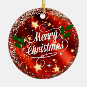 Frohe Weihnachten, Funkeln und Glitzer Keramik Ornament