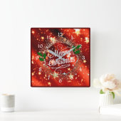 Frohe Weihnachten funkeln und leuchten Quadratische Wanduhr (Zuhause)