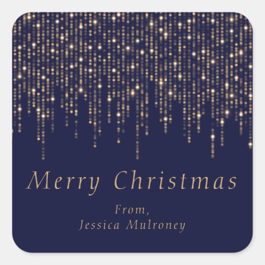 Frohe Weihnachten Funkelnd Lights Geschenksticker Quadratischer Aufkleber (Vorderseite)