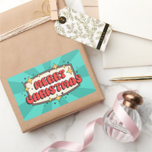 Frohe Weihnachten funky text, groovy retro Cartoon Rechteckiger Aufkleber