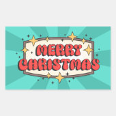 Frohe Weihnachten funky text, groovy retro Cartoon Rechteckiger Aufkleber (Vorderseite)