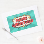Frohe Weihnachten funky text, groovy retro Cartoon Rechteckiger Aufkleber (Umschlag)
