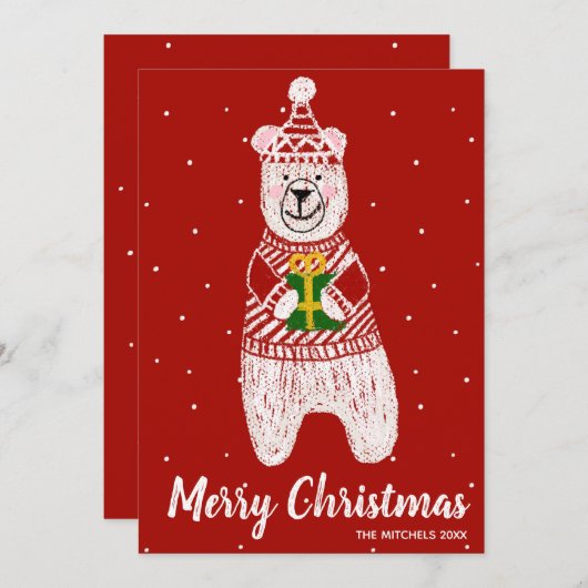 Frohe Weihnachten Funny Bär Present Red Stripe (Vorne/Hinten)