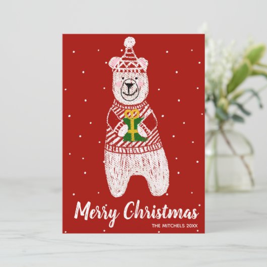 Frohe Weihnachten Funny Bär Present Red Stripe (Stehend Vorderseite)