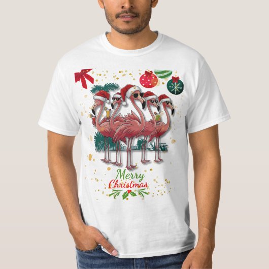 Frohe Weihnachten Funny Flamingo mit Sonnenbrille T-Shirt (Vorderseite)