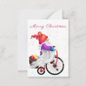 Frohe Weihnachten - Funny Gnome mit Bike und Gesch Mitteilungskarte (Vorderseite)