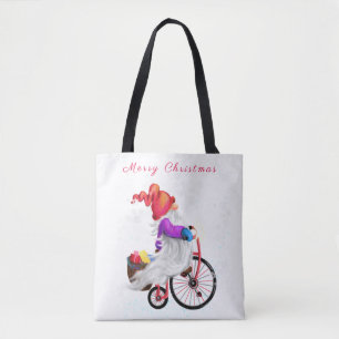 Frohe Weihnachten - Funny Gnome mit Bike und Gesch Tasche