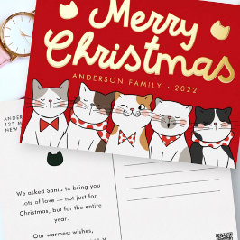 Frohe Weihnachten Funny Niedlich Cats Caroling Folien Feiertagspostkarte