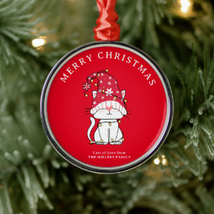 Frohe Weihnachten Funny Niedlich Christmas Cat Ornament Aus Metall