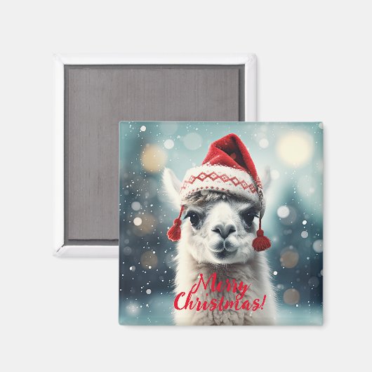 Frohe Weihnachten Funny Niedlich Lllama Alpaca Wei Magnet (Vorderseite/Rückseite)