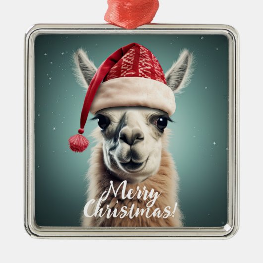 Frohe Weihnachten Funny Niedlich Lllama Alpaca Wei Ornament Aus Metall (Vorne)
