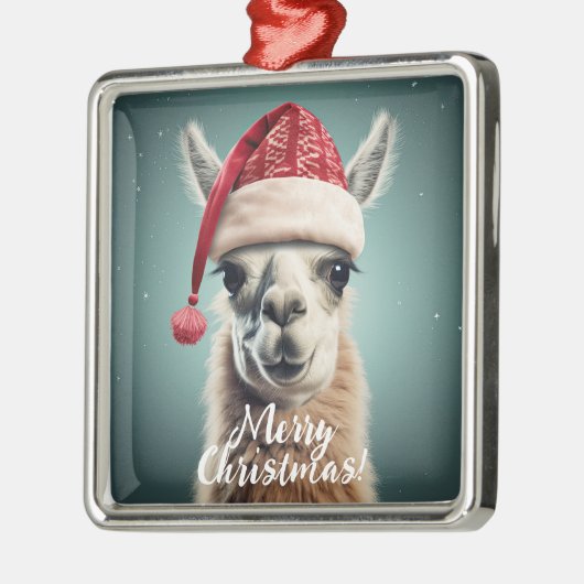 Frohe Weihnachten Funny Niedlich Lllama Alpaca Wei Ornament Aus Metall (Links)