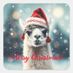 Frohe Weihnachten Funny Niedlich Lllama Alpaca Wei Quadratischer Aufkleber