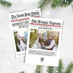 Frohe Weihnachten Funny North Pole Foto<br><div class="desc">Extra Extra lesen Sie alles darüber. Dieses Design verfügt über ein fröhliches Weihnachtsfest,  lustiges Retro,  Foto Collage,  mit einem Vintagen Zeitungsdesign,  niedliche Typografie,  die Nordpol-Zeit,  der Weihnachtsmann,  mit Bonbonstreifen Streifen,  eine niedliche und einzigartige Urlaubskarte.</div>