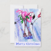Frohe Weihnachten - Funny Pink Flamingo Skier - Sp (Vorderseite)