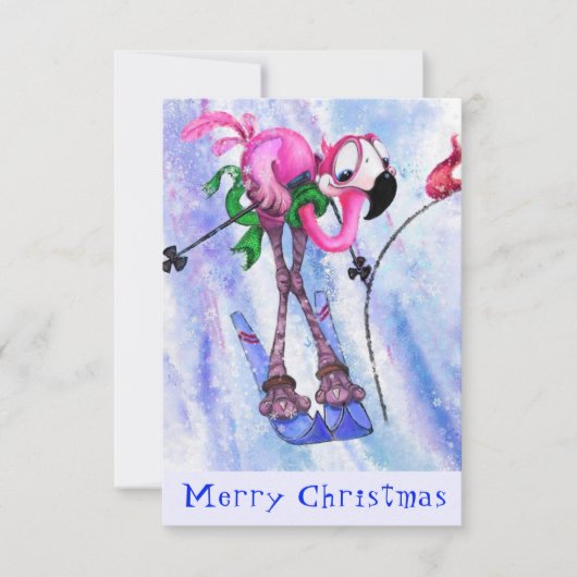 Frohe Weihnachten - Funny Pink Flamingo Skier - Sp (Vorderseite)