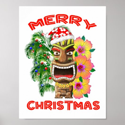 Frohe Weihnachten Funny Santa Tiki Poster (Vorne)