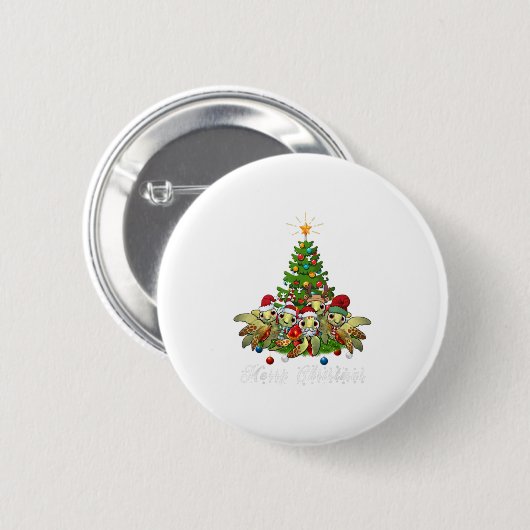 Frohe Weihnachten Funny Sea Turtle Tree X Button (Vorne & Hinten)
