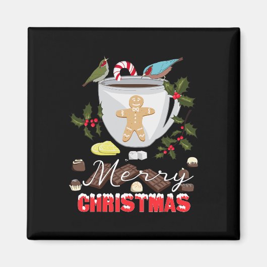 Frohe Weihnachten Funny Tee Party Retro Tea Chocol Magnet (Vorne)