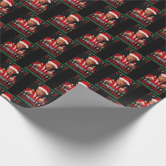 Frohe Weihnachten Funny Trump Weihnachtsmannmütze  Geschenkpapier (Ecke)