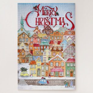 Frohe Weihnachten Funny Whimsical Niedliche Winter Puzzle