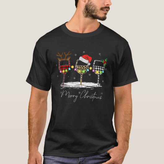 Frohe Weihnachten Funny Wine Glass Weihnachtsmannm T-Shirt (Vorderseite)