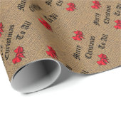 Frohe Weihnachten für alle Burlap mit roten Bows Geschenkpapier (Rolleneckpunkt)